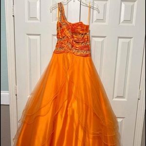 Orange ball gown prom dress, size 4.
